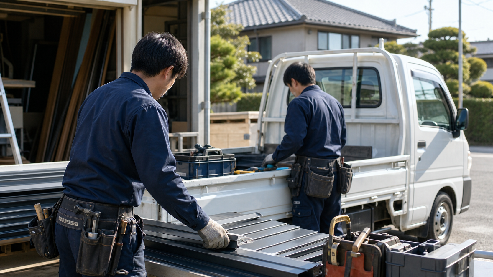 自社の職人が現場準備をしているイメージ